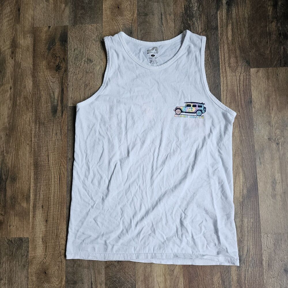 Surf Style Miami Beach Tie Dye Jeep Graphic Tank Top White Y2K Small